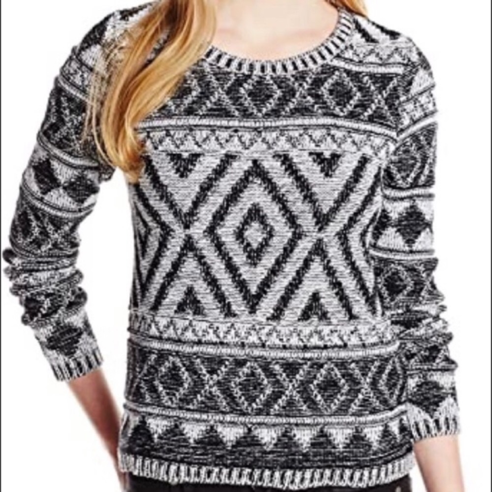 Lucky Brand Black White Chevron Pullover Sweater